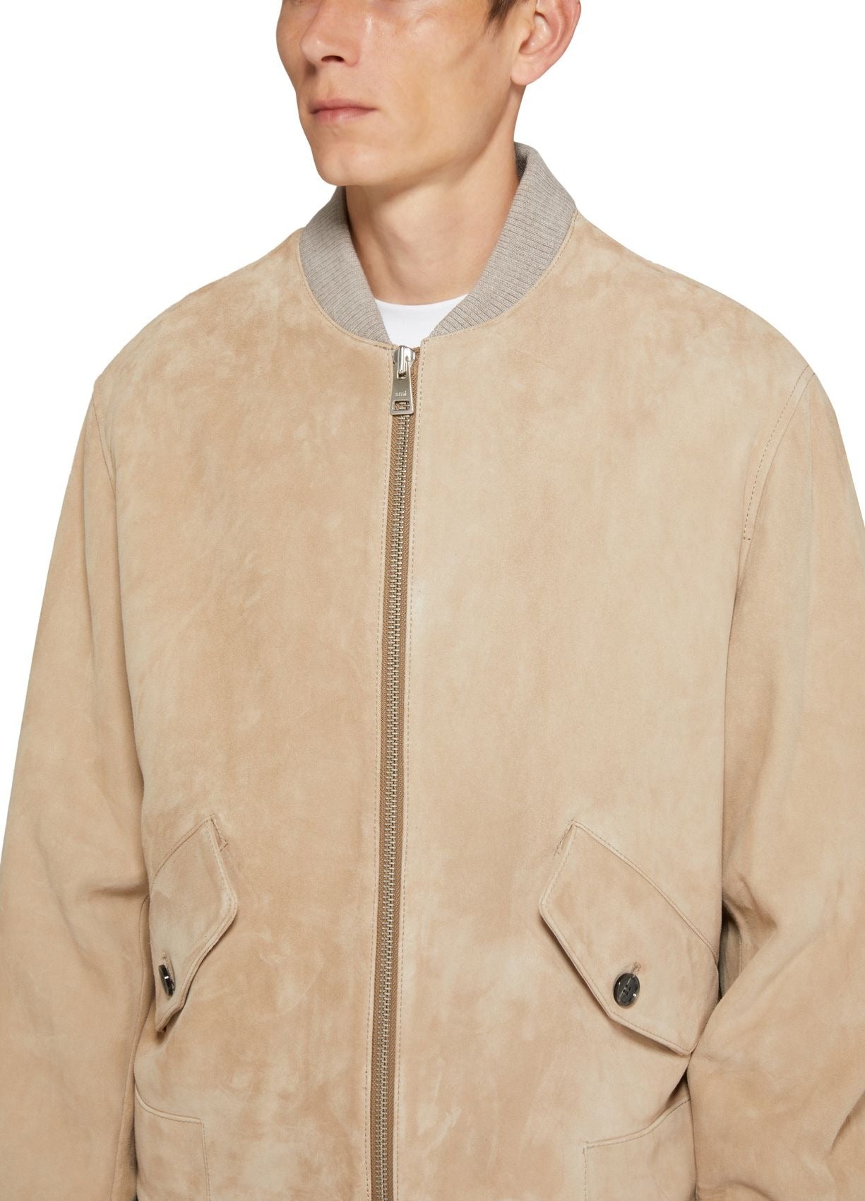Ami Mens Suede Leather Bomber Jacket Medium Champagne Tan Ultra Soft