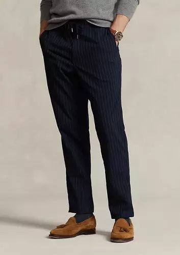 Polo Ralph Lauren Mens Stretch Striped Classic Fit Pants Navy Blue Large