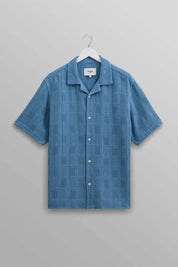 Wax London Mens Regular fit Short Sleeve Button-Up Shirt Large Blue Solid