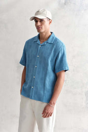 Wax London Mens Regular fit Short Sleeve Button-Up Shirt Large Blue Solid