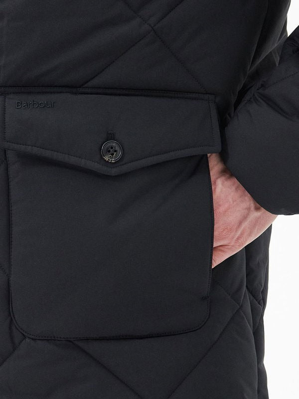 Barbour Men's Elmwood Box Quilted Hooded Full Zip Parka Black Large
