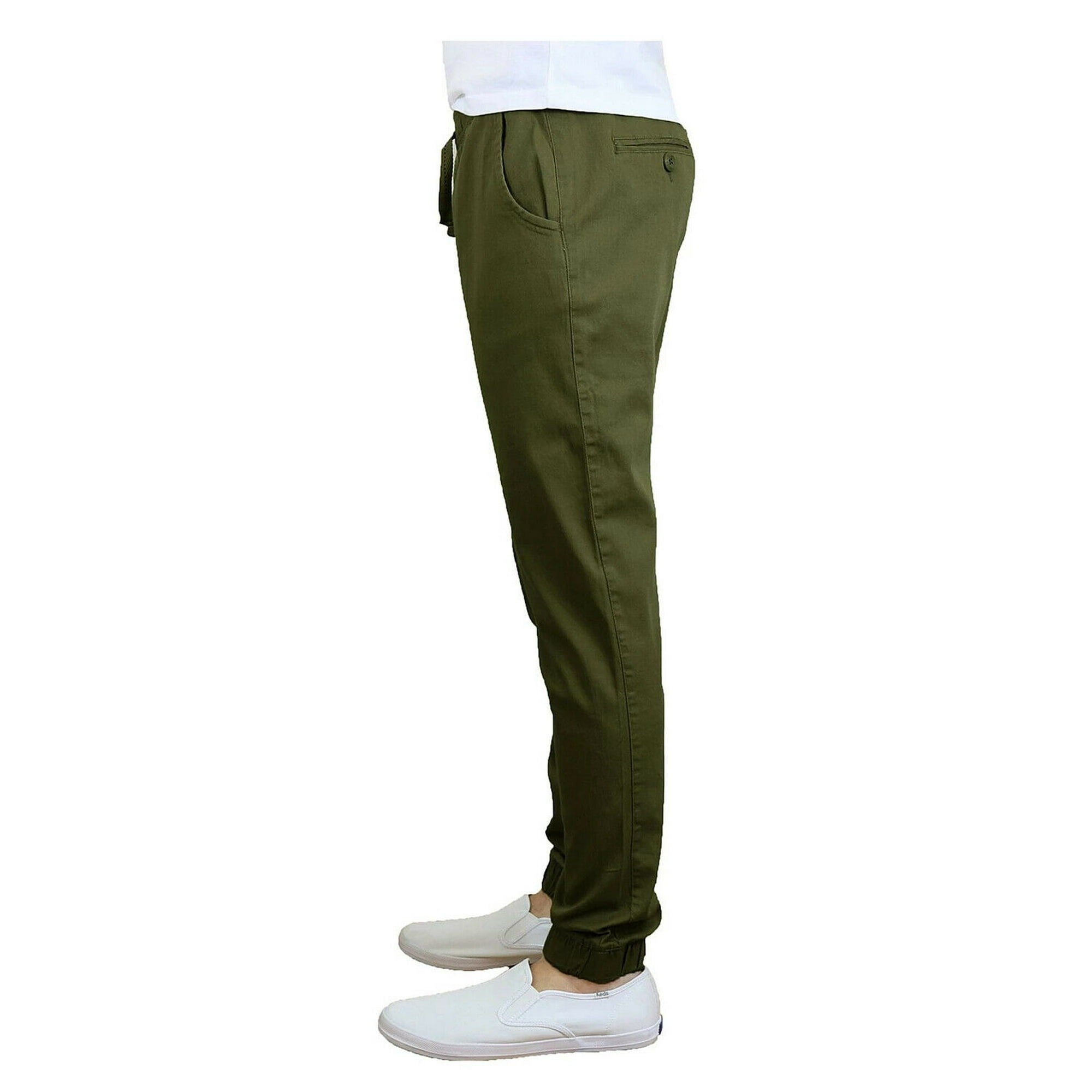 Galaxy by Harvic Men's Basic Stretch Twill Jogger Pants Olive Green Small