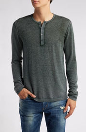 John Varvatos Mens Regular fit Long Sleeve Henley Shirt Large Green Solid