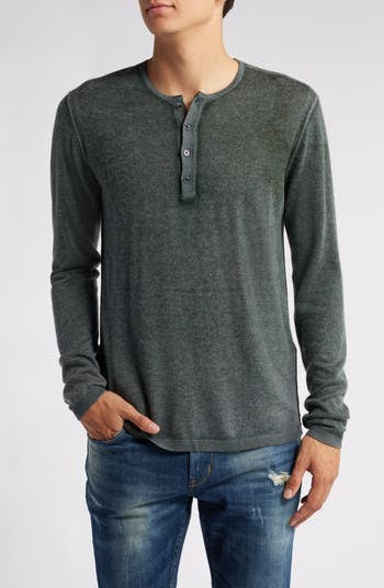 John Varvatos Mens Regular fit Long Sleeve Henley Shirt Large Green Solid