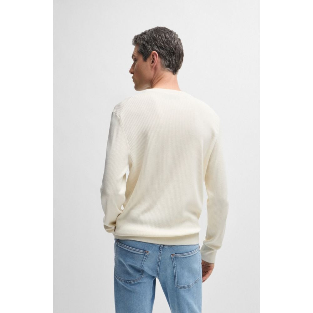 Hugo Boss Mens Regular fit Long Sleeve Crewneck Sweater Medium Crew Neck White