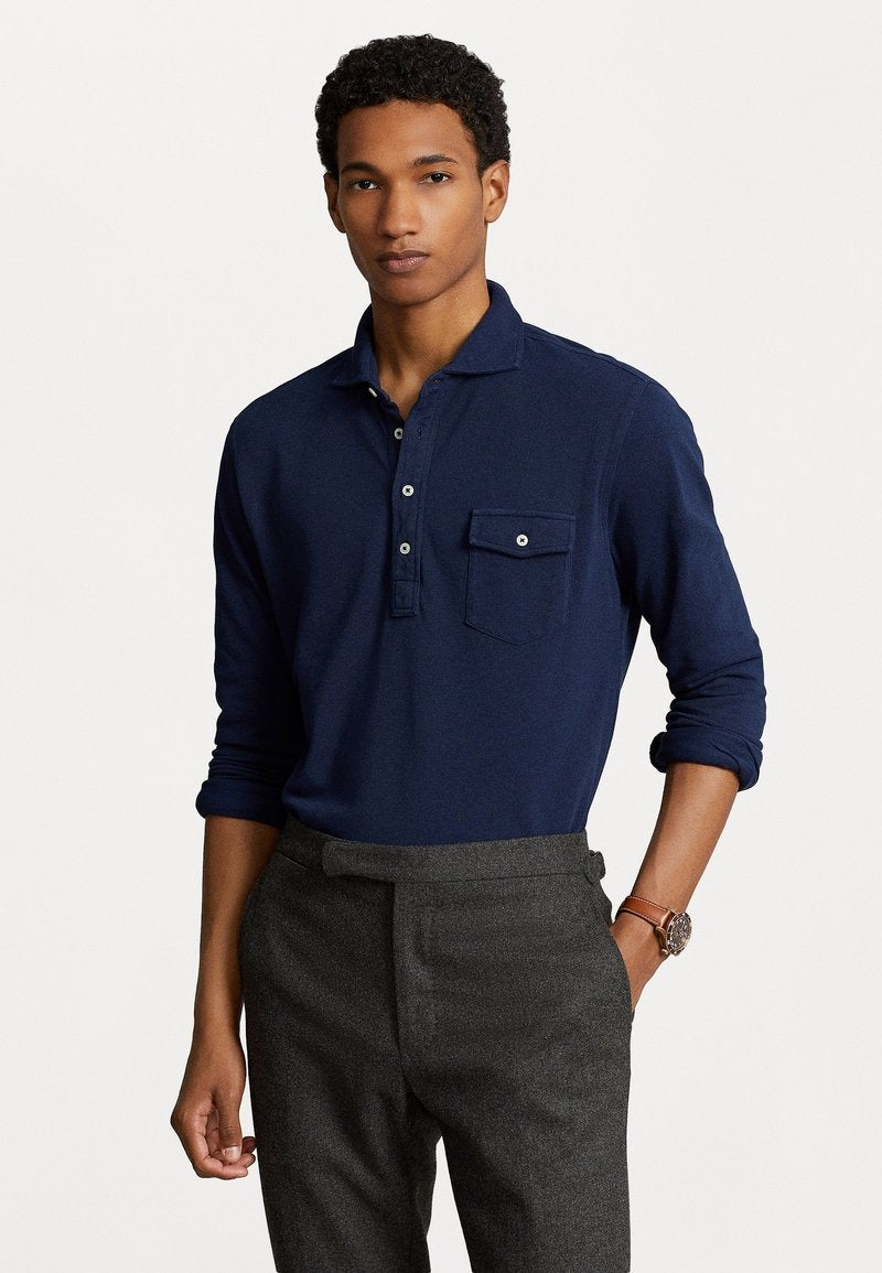 Polo Ralph Lauren Mens Men's Classic-Fit Long Sleeve Polo Shirt Medium Navy Blue