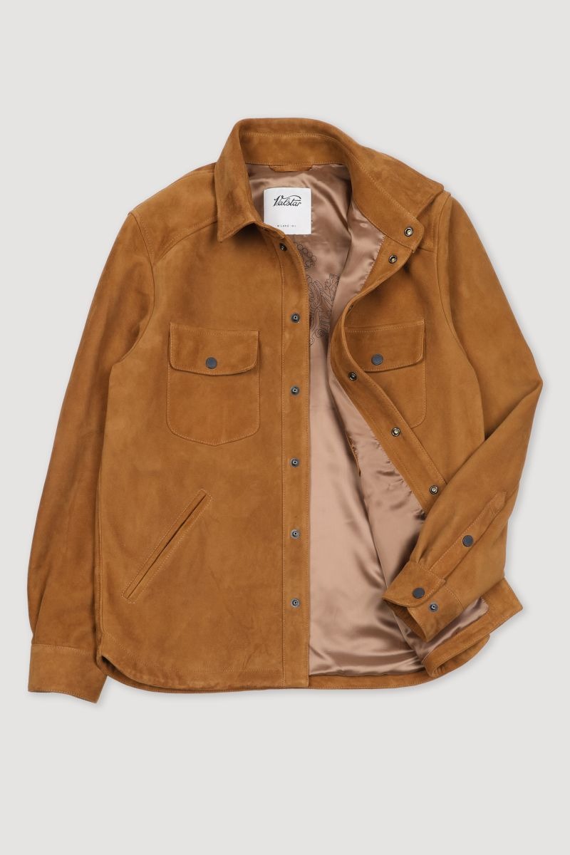 Valstar Mens Overshirt Jacket EU 50 US 40 Super Soft Suede Leather Amber Brown