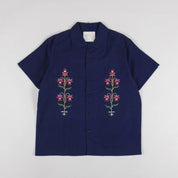 Kardo Mens Chintan Embroidered Short Sleeve Button Shirt Small Navy Indigo Blue