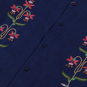 Kardo Mens Chintan Embroidered Short Sleeve Button Shirt Small Navy Indigo Blue