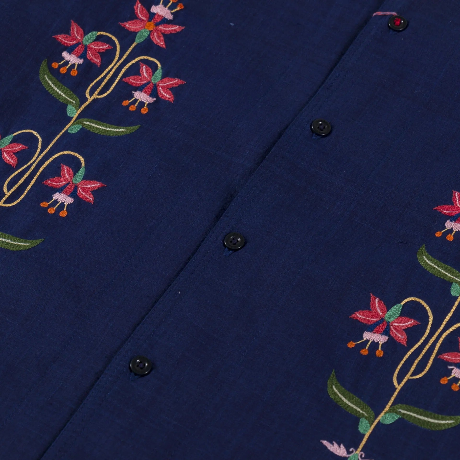 Kardo Mens Chintan Embroidered Short Sleeve Button Shirt Small Navy Indigo Blue