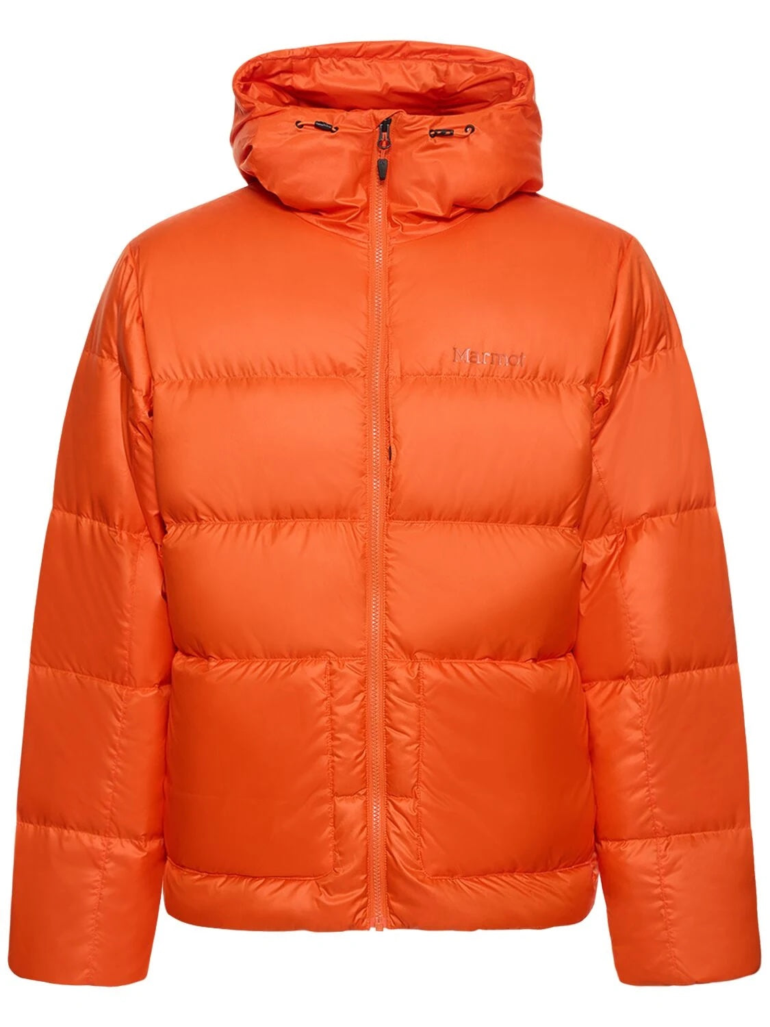 Marmot Men's Guides Quilted Full Zip Hooded Down Jacket in Flame Orange Large
