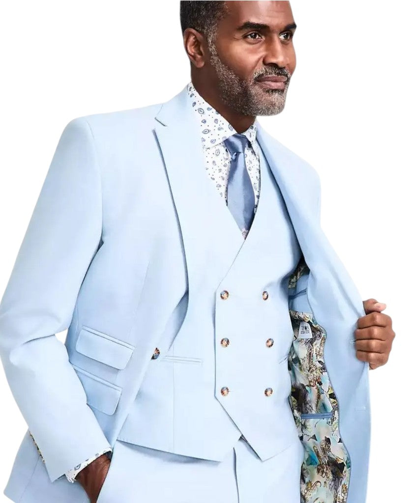 Tayion Mens Regular fit Suit Jacket Blazer 40 S Light Blue Solid Stretch