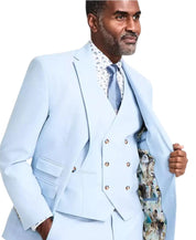 Tayion Mens Regular fit Suit Jacket Blazer 40 S Light Blue Solid Stretch