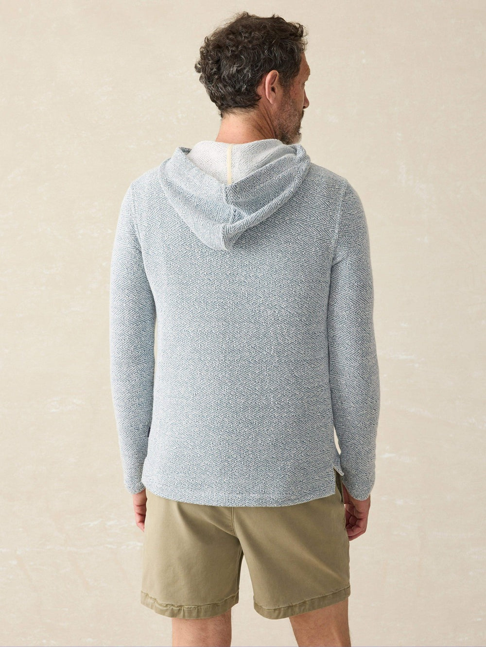 Faherty Mens Whitewater Herringbone Hoodie Sweatshirt White Blue  XL