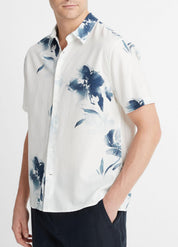 Vince Mens Classic fit Short Sleeve Button-Up Shirt Small White Blue Floral