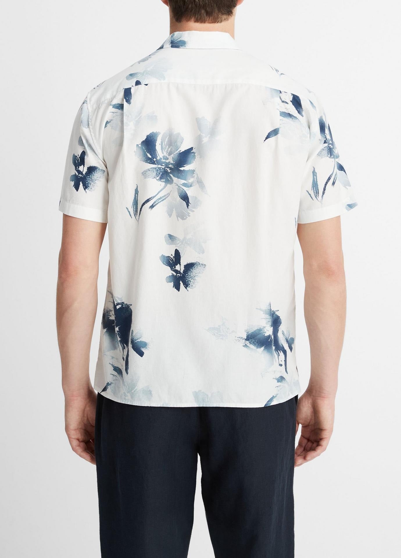 Vince Mens Classic fit Short Sleeve Button-Up Shirt Small White Blue Floral