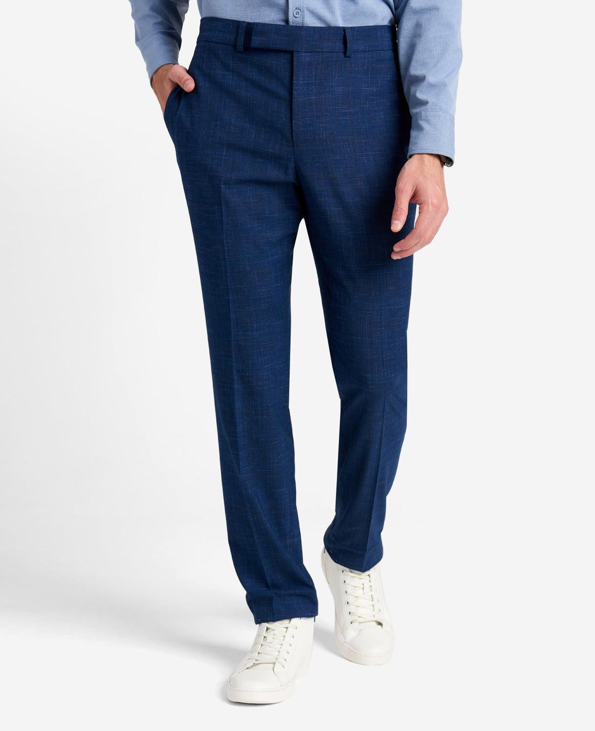 Kenneth Cole Reaction Men's Slim-Fit Blue Plaid Suit 46R / 40 x 32 Flat Pant