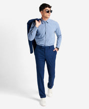 Kenneth Cole Reaction Men's Slim-Fit Blue Plaid Suit 46R / 40 x 32 Flat Pant