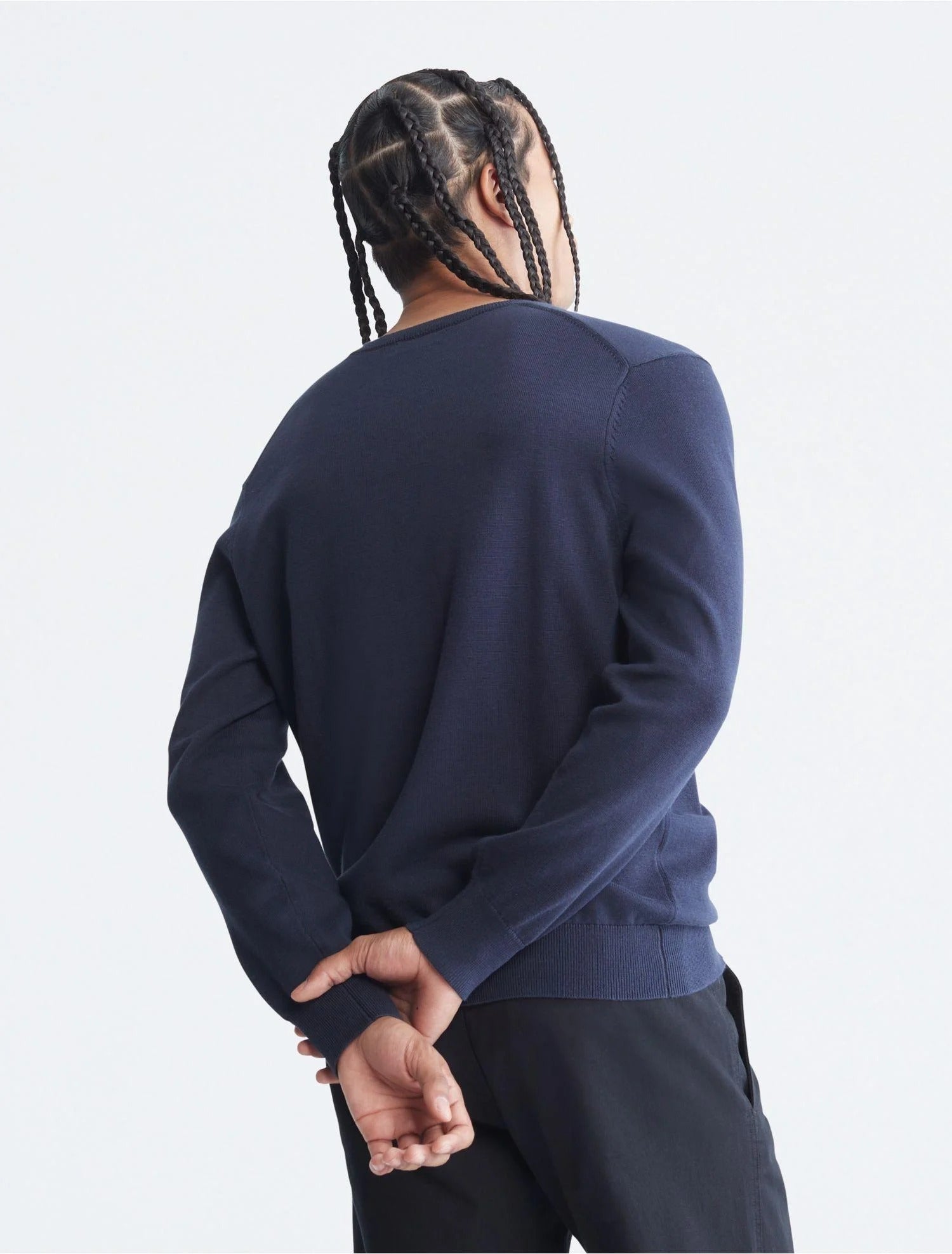 Calvin Klein Men's Solid Supima Cotton Crewneck Sweater Large Navy Blue