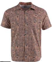 Salt Life Men's Tiki Tuna Woven Short Sleeve Button Down Shirt Orange Multi XL