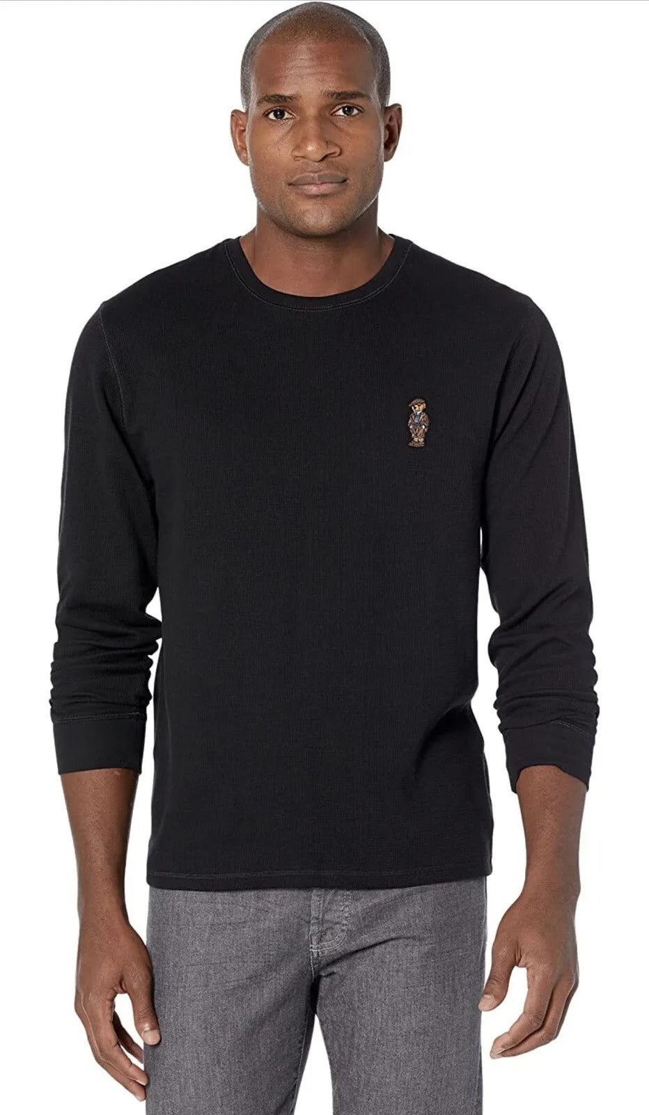 POLO RALPH LAUREN Men's Sun Valley Bear Waffle Long-Sleeve Pajama Shirt XL Black
