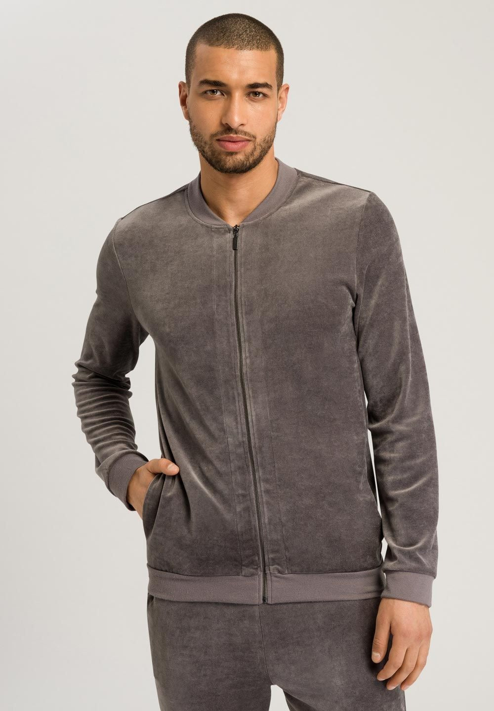 Hanro Mens Favourites Velour Velvet Jacket Large Fresh Grey