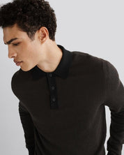 Rag & Bone Mens Harrow Long Sleeve Polo Shirt Large Brown Black