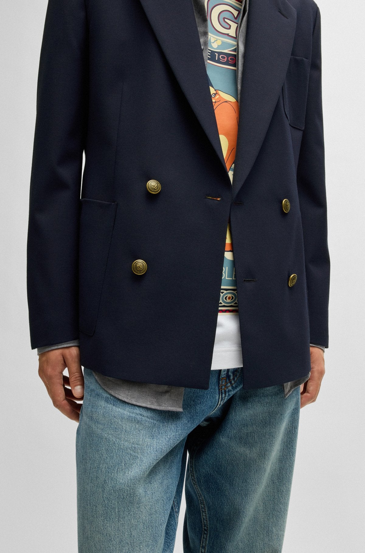 Hugo Boss Mens Modern fit Double Breasted Sport Coat Blazer 38 S Blue Solid