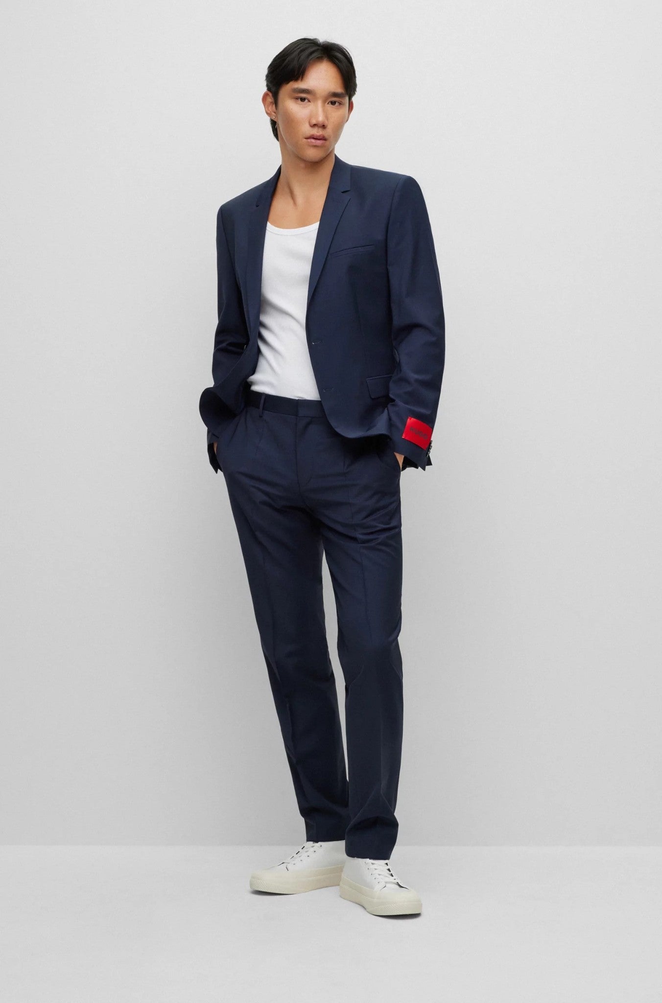 Hugo Boss Mens Modern fit Suit Jacket Blazer 42 R Navy Blue Solid Stretch