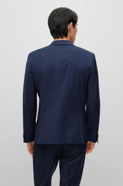 Hugo Boss Mens Modern fit Suit Jacket Blazer 44 L Navy Blue Solid Stretch