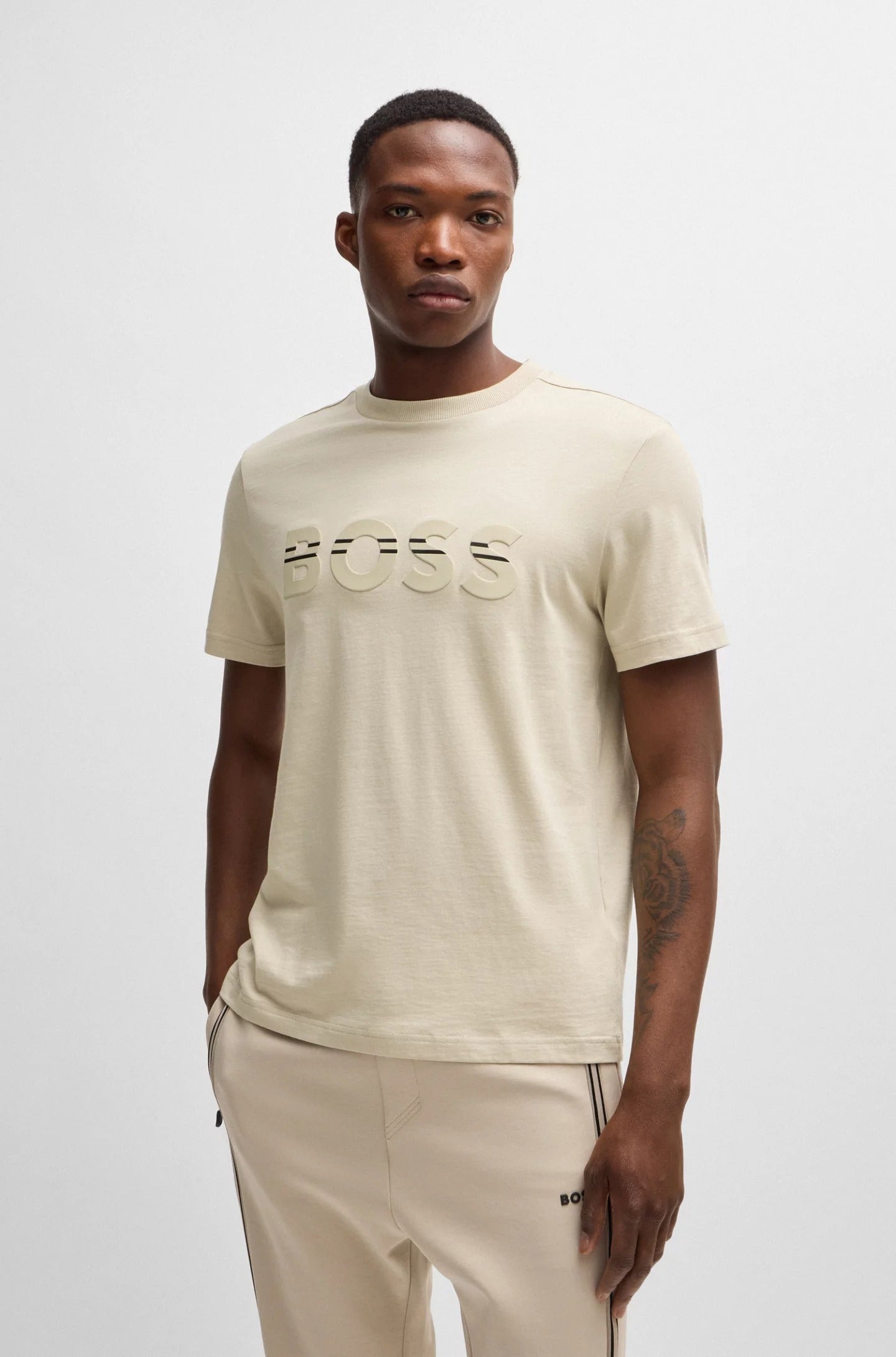 BOSS by Hugo Boss Men's Logo Regular-Fit T-Shirt Large Tan Beige