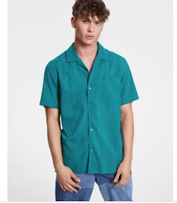 Sun + Stone Mens Easton Dobby Short Sleeve Button-up Camp Shirt Green Small