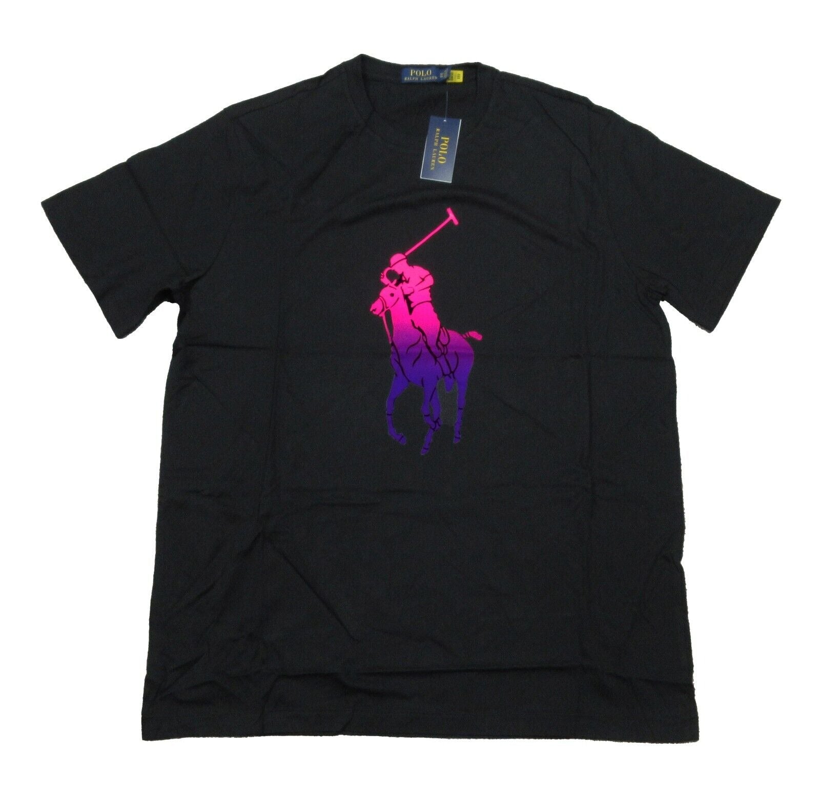 Polo Ralph Lauren Men's Black Ombre Pony Player Crew-Neck T Shirt XLT Black