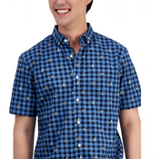 Club Room Mens Peter Classic Fit Maritime Print Check Button Down Poplin Shirt Blue Medium