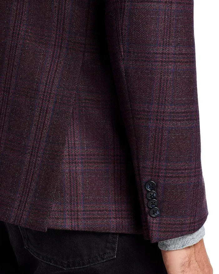 John Varvatos Star Usa Mens Slim fit Sport Coat Blazer 42 R Purple Plaid Stretch