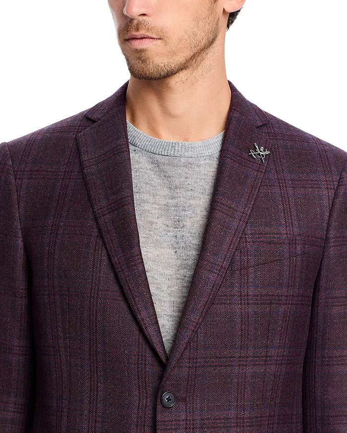 John Varvatos Star Usa Mens Slim fit Sport Coat Blazer 42 R Purple Plaid Stretch