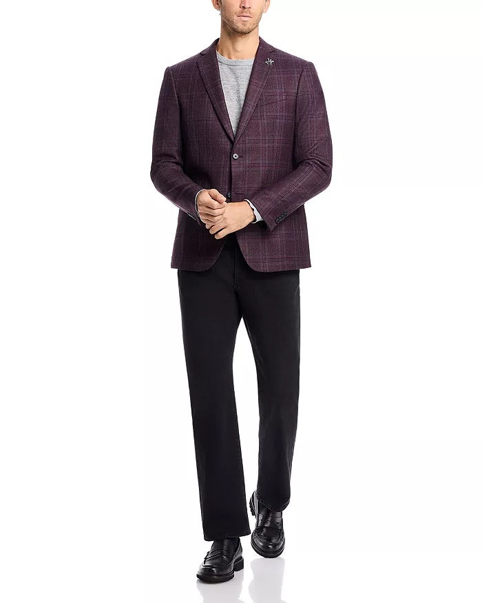 John Varvatos Star Usa Mens Slim fit Sport Coat Blazer 42 R Purple Plaid Stretch