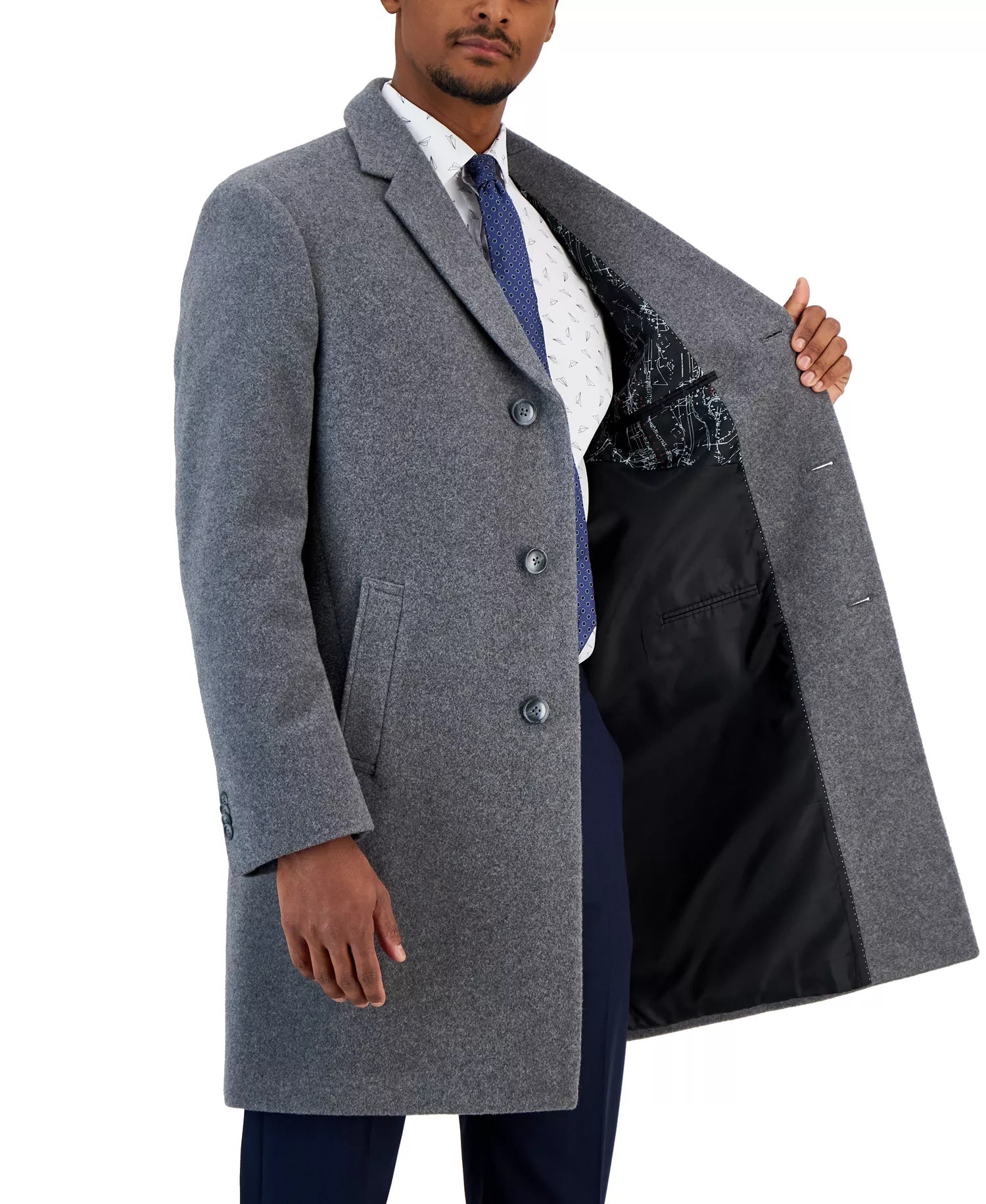 Nautica Men's Barge Classic Fit Wool Cashmere Overcoat Coat 42 S Grey
