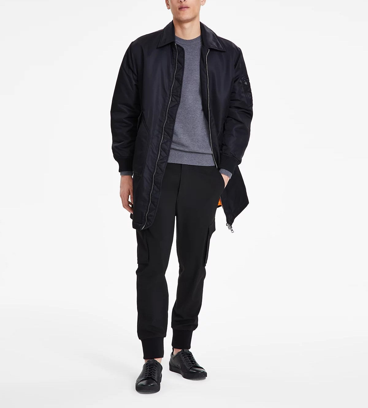 Hugo Boss Mens Modern-Fit Puffer Overcoat Coat Large Black