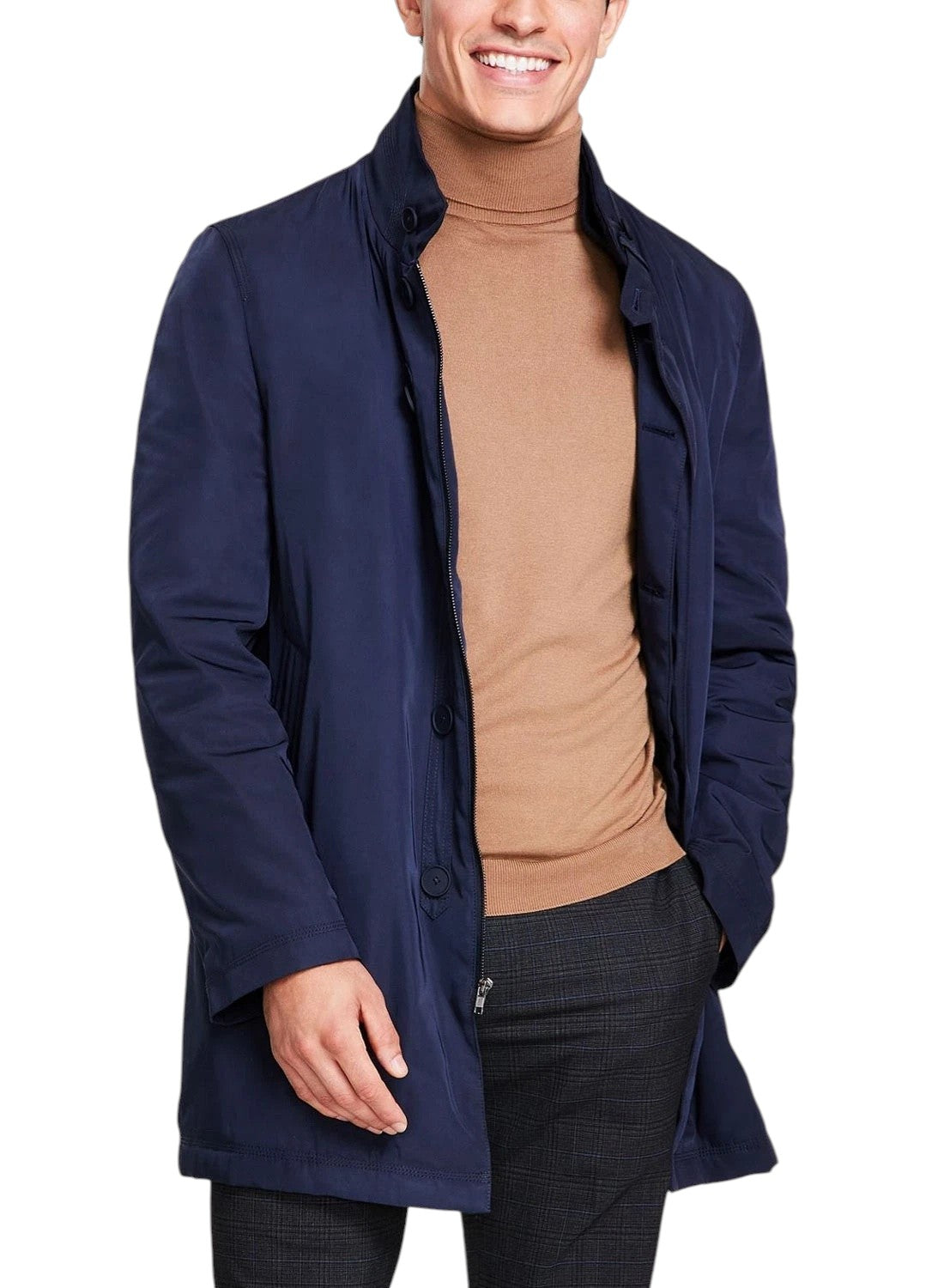 Calvin Klein Men's Slim-Fit Water-Resistant Overcoat Coat 44R Navy