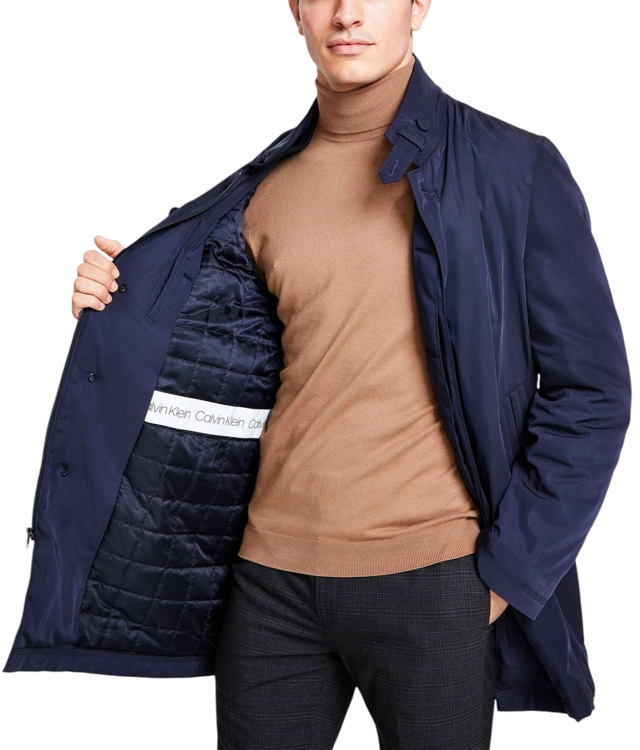 Calvin Klein Men's Slim-Fit Water-Resistant Overcoat Coat 44R Navy