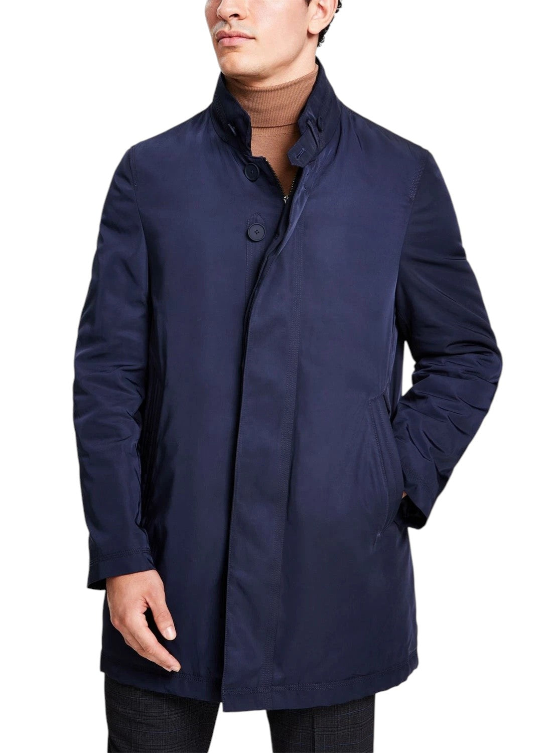 Calvin Klein Mens Slim-Fit Water-Resistant Overcoat Coat 40 R Navy Blue