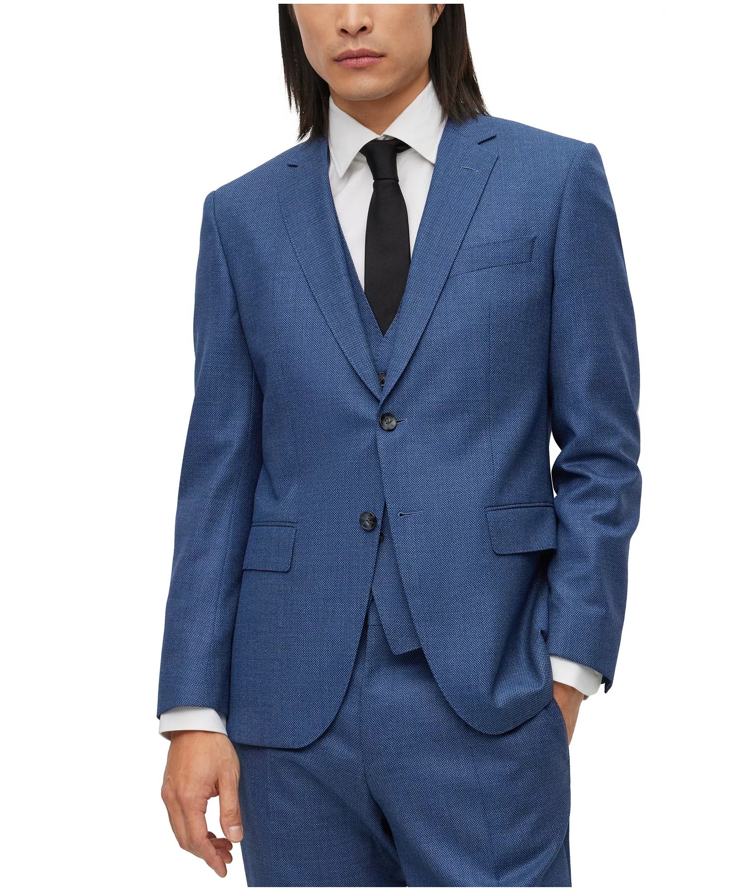 Hugo Boss Mens Slim fit 2 Piece Suit 40 R / 34 Waist Blue Solid Stretch