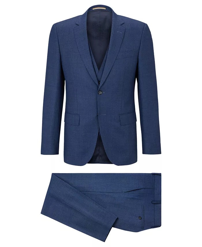 Hugo Boss Mens Slim fit 2 Piece Suit 40 R / 34 Waist Blue Solid Stretch