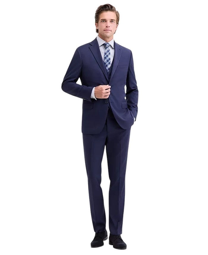 Dkny Mens Modern fit 3 Piece Vested Suit 42 R / 35 Waist Blue Solid Stretch