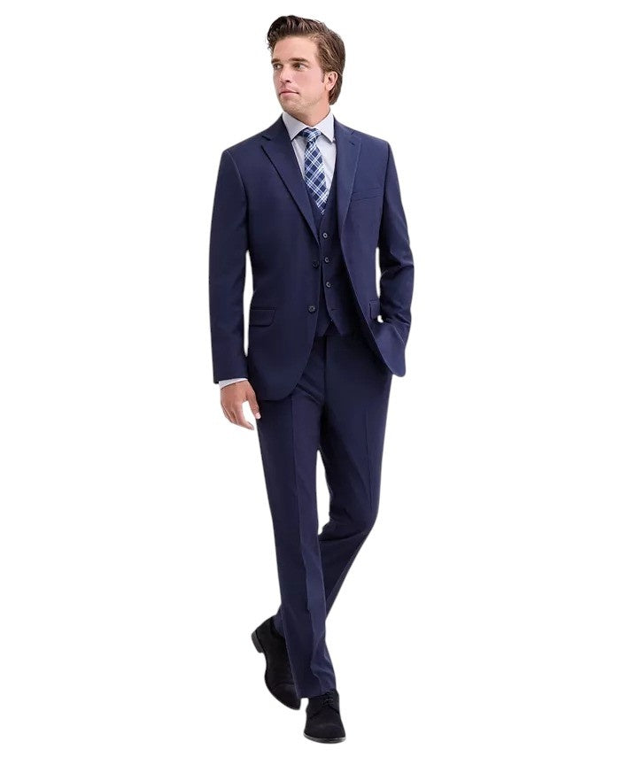 Dkny Mens Modern fit 3 Piece Vested Suit 42 L Pants 35 / 33 Navy Blue Solid