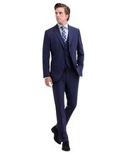 Dkny Mens Modern fit 3 Piece Vested Suit 42 R / 35 Waist Blue Solid Stretch