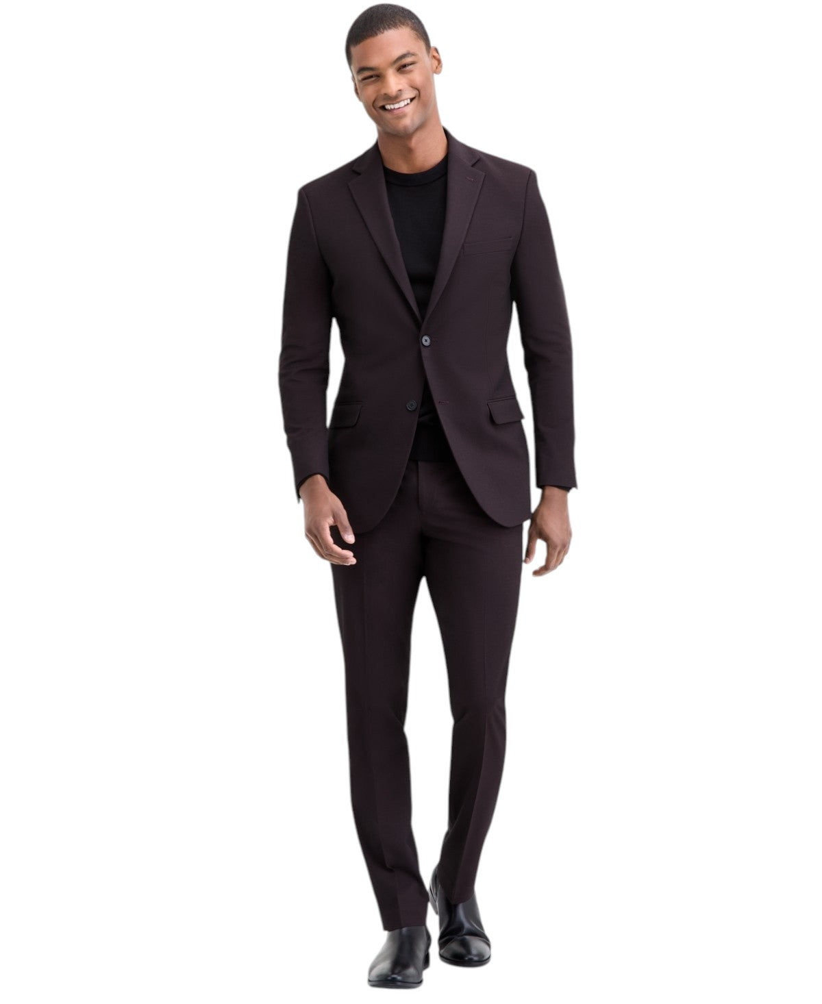 Dkny Mens Modern fit 2 Piece Suit 36 R / 29 Waist Burgundy Red Solid Stretch