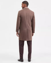 Calvin Klein Classic-Fit Wool Double Breasted Overcoat 38S Brown Herringbone