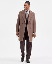 Calvin Klein Mens Classic-Fit Wool Double Breasted Overcoat Coat 40R Brown